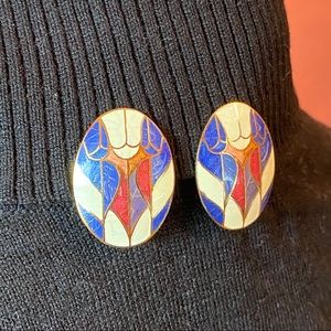 Vintage cloisonné clip on earrings